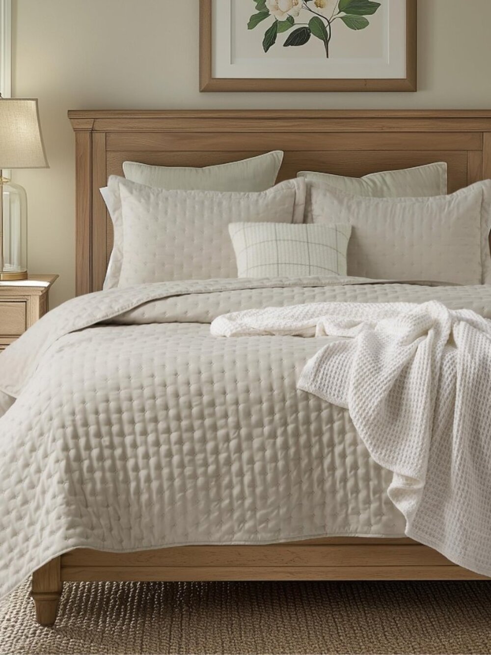 King Size Quilt Bedspread, Thin Comforter, Oatmeal Coverlet